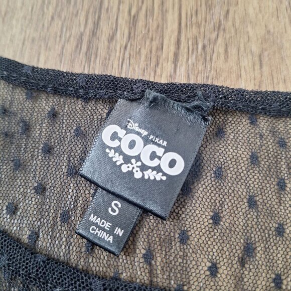 💙 Disney Coco Wide Sleeve Mesh Lined Stretchy Shirt Rose Embroidery Y2K Size S - Picture 4 of 8